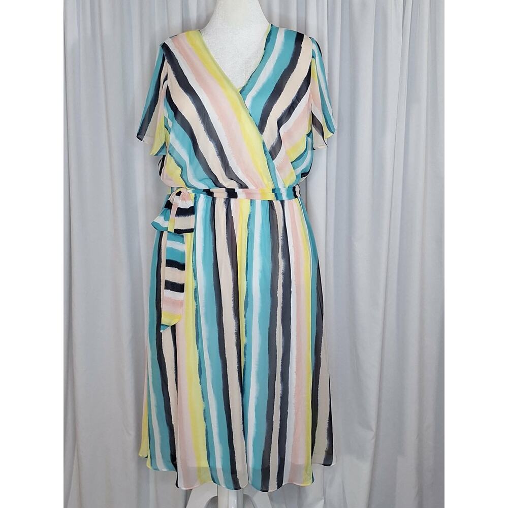 Lane Bryant 16 Striped Maxi Dress Flutter Sleeve Stretch Waist Flowy Coastal NWT